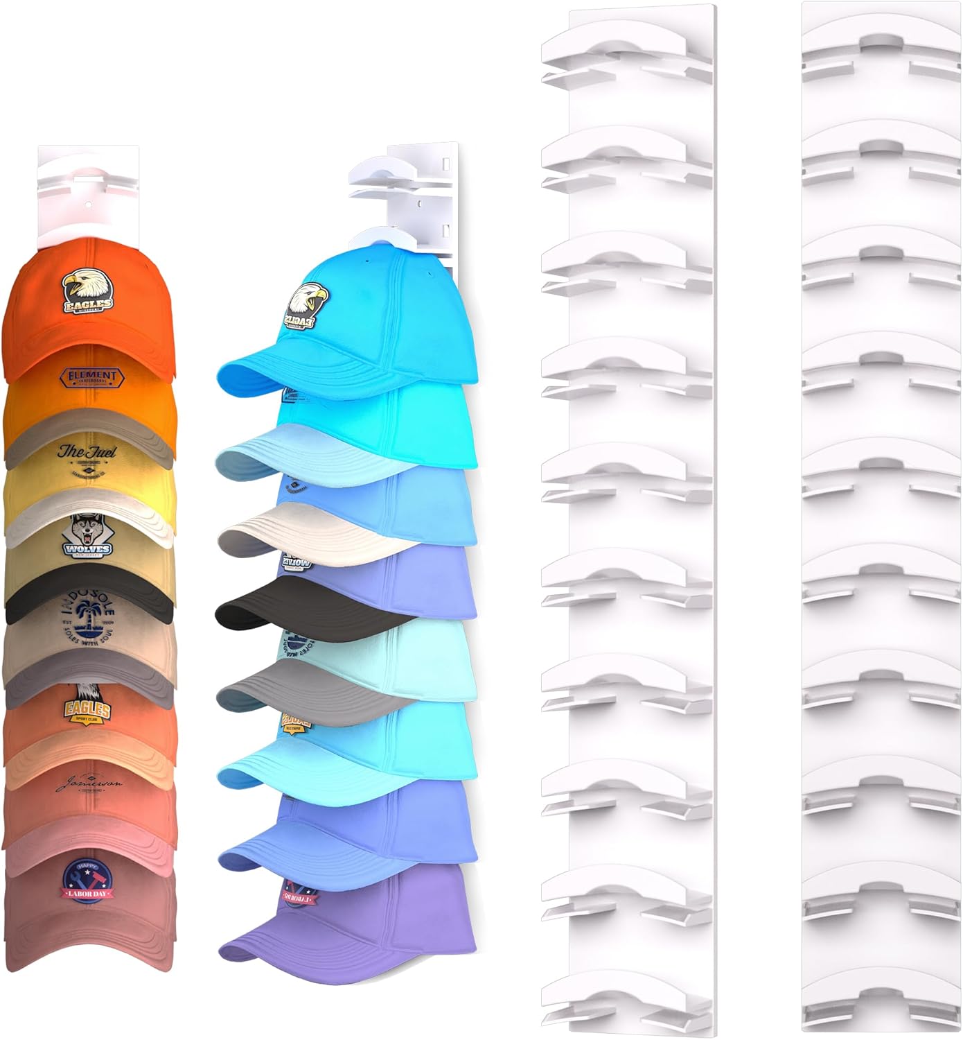 Skiennix Hat Organizer - Wall-Mounted Rack for Up to 20 Baseball Caps | Strong Adhesive, 2-Pack, White