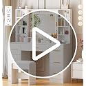 White Makeup Vanity Desk with Lighted Mirror, Charging Station & Stool