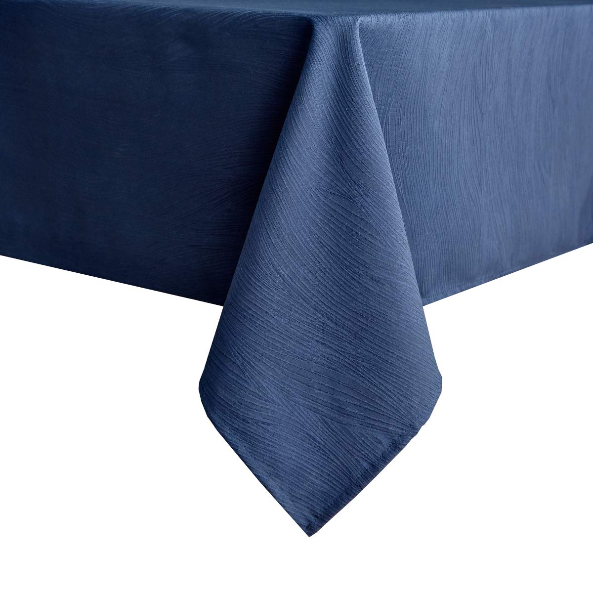 maxmill Jacquard Table Cloth Waving Pattern Water Proof Wrinkle Free Heavy Weight Soft Tablecloth Decorative Fabric Table Cover for Outdoor and Indoor Use Rectangular 60 x 104 Inch Navy Blue