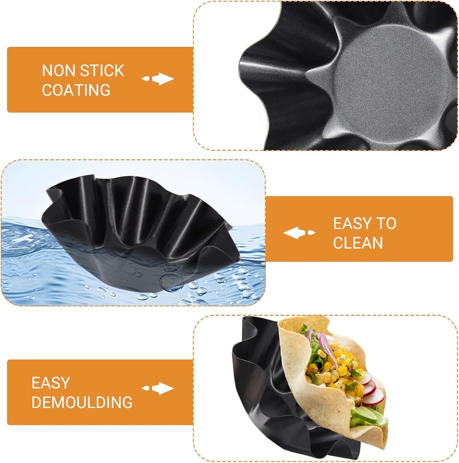 MVVM Taco Salad Bowl Maker - 6 Pcs Carbon Steel Tortilla Shell Pans for Delicious Frying & Baking