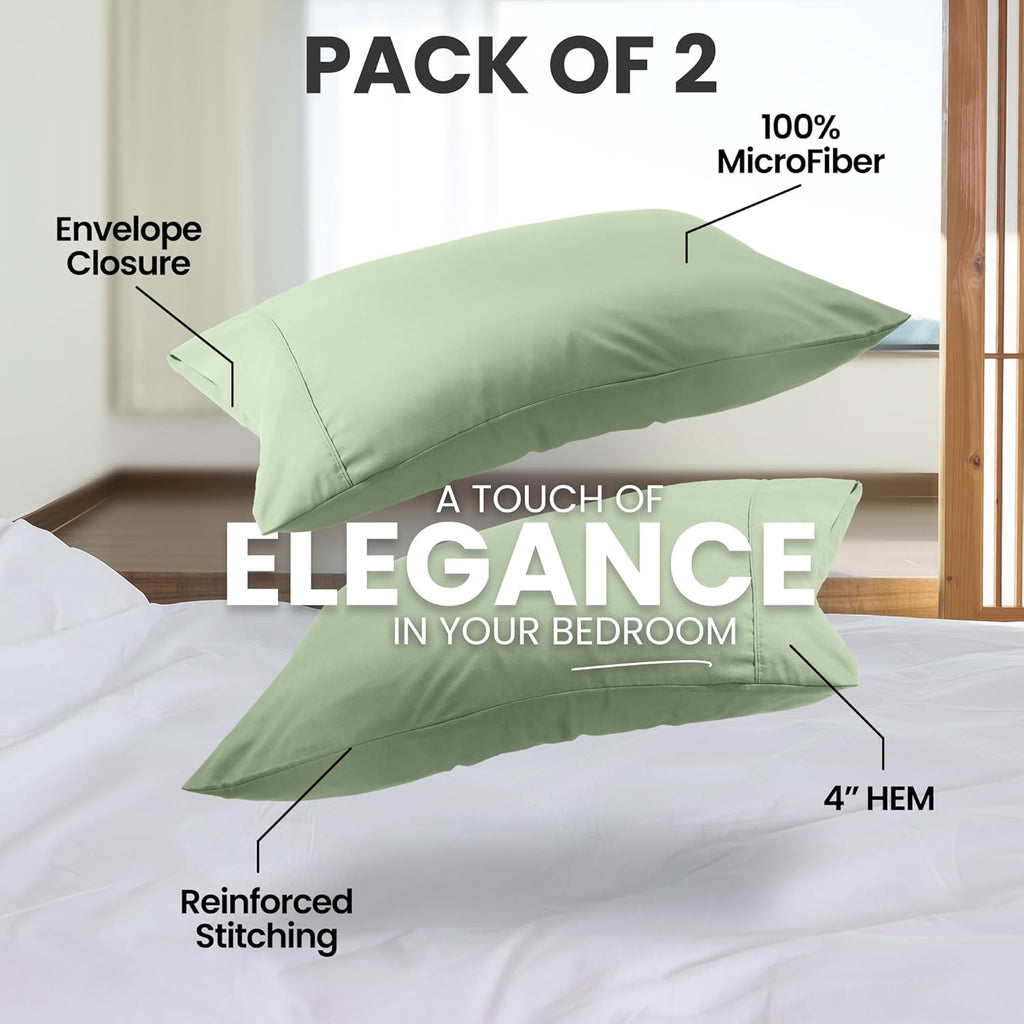 Utopia Bedding Pillow Cases | Soft Brushed Microfiber 2-Pack - Oeko-TEX Certified, 20x26 Inches (Sage)
