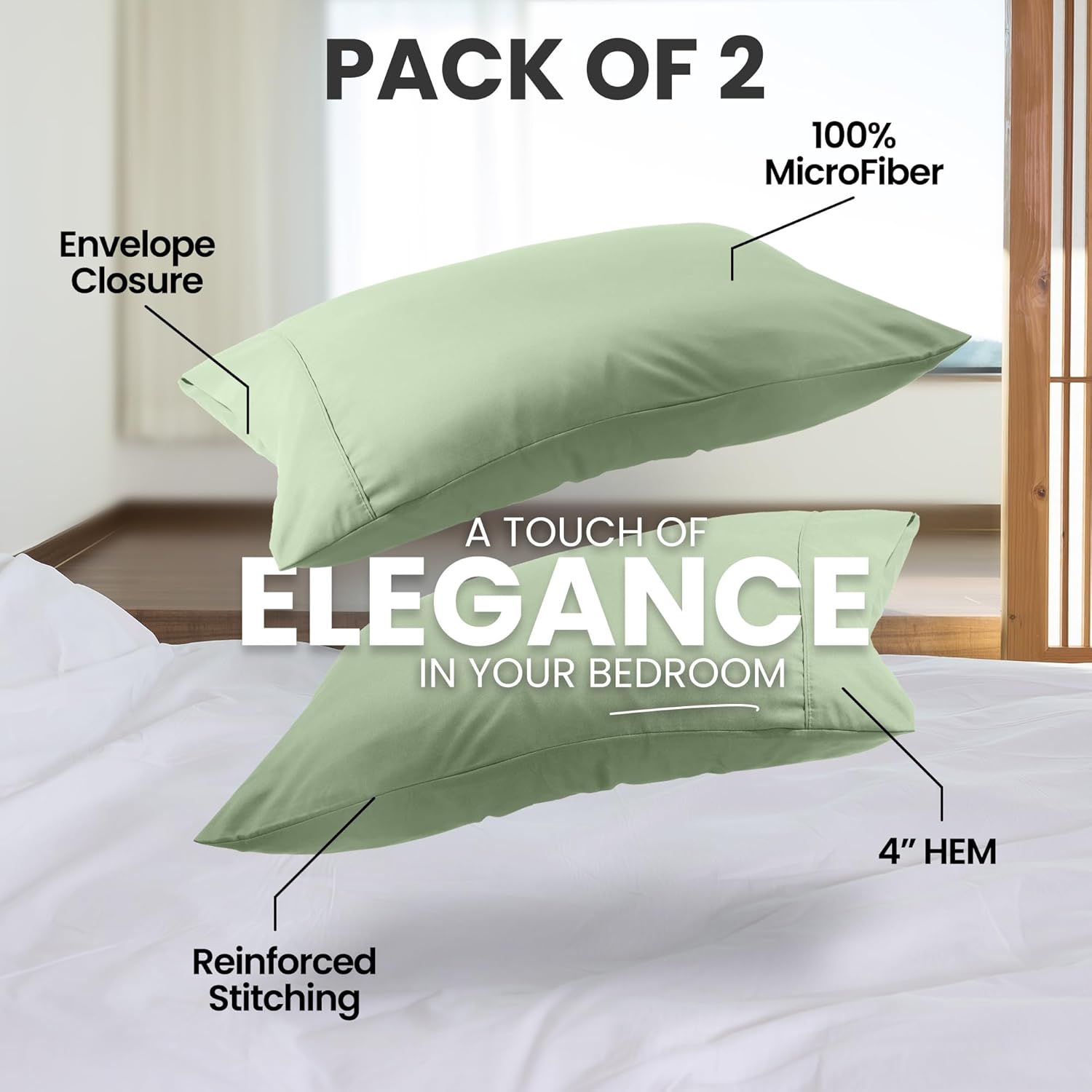 Utopia Bedding Pillow Cases | Soft Brushed Microfiber 2-Pack - Oeko-TEX Certified, 20x26 Inches (Sage)
