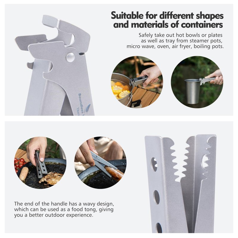 Boundless Voyage Titanium Hot Plate Gripper Bowl Dish Clips Tongs Clamp Tongs For Moving Anti-Scalding Non-Slip Holder Multifunctional Kitchen Tool Ti1015T