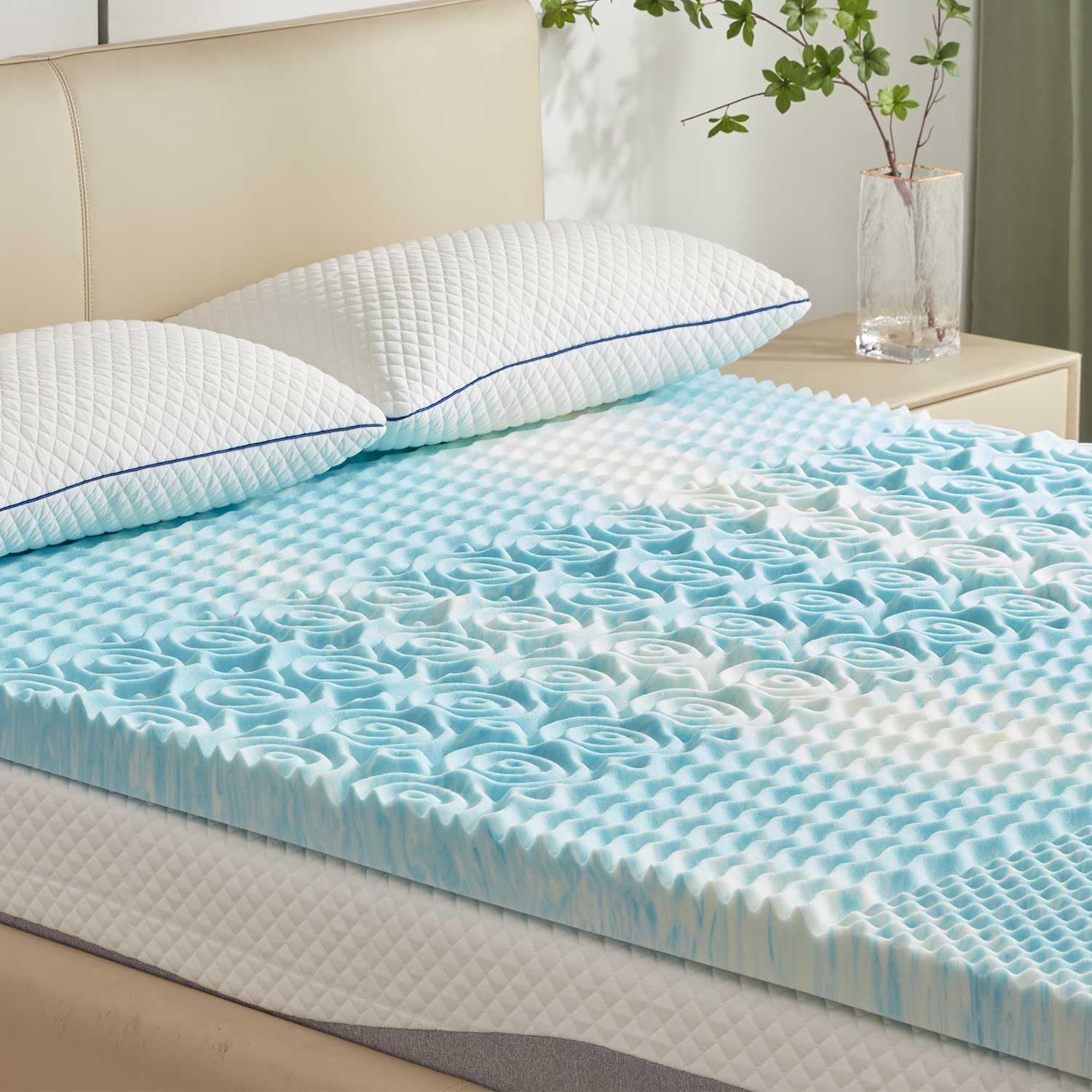 SINWEEK 2-Inch Memory Foam Mattress Topper - 5-Zone Pressure Relief Design, Twin Size Blue