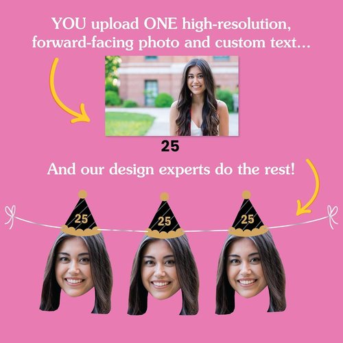 Big Dot of Happiness Black & Gold Birthday Garland Banner - Personalized Face Cut Outs, 30 Feet