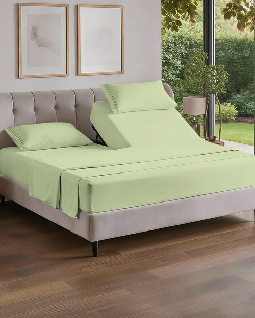 Flex Top Split Head King Sheet Set - Comfy, Breathable & Cooling Luxury Bedding | Deep Pockets, Light Sage Green