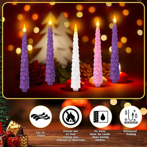 Baquler Flameless Advent Candle Set - 5 Pcs LED Taper Candles with Remote Timer | 10 Inch Purple, Pink, White