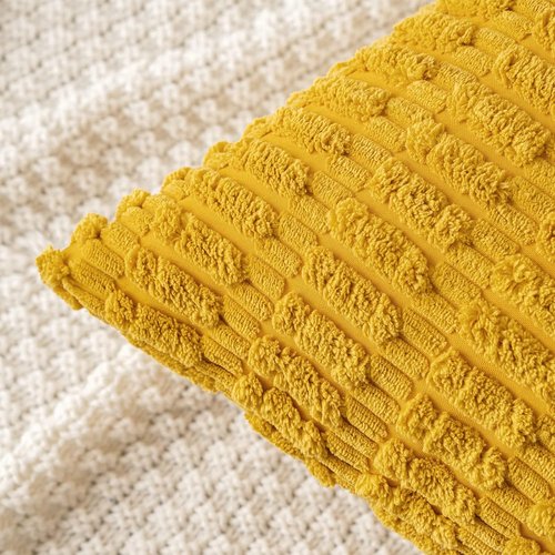 MIULEE Corduroy Throw Pillow Covers - Soft Boho Striped Design | 18x18 Inch Mustard Yellow for Modern Home Decor