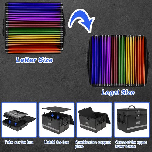 EXLIFBAG Fireproof Document Organizer Box - Portable 2-Layer File Storage with Lock & Handle