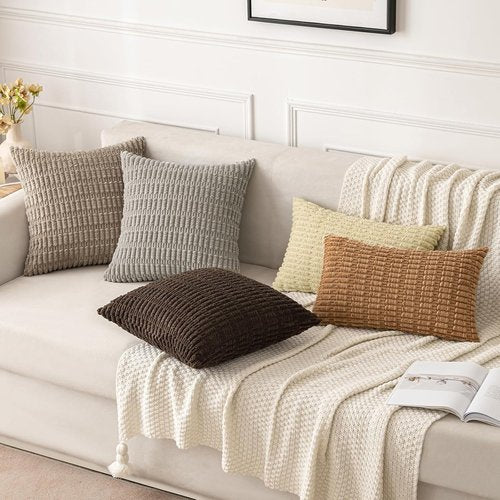 MIULEE Corduroy Lumbar Throw Pillow Covers - Soft Boho Striped Design | 20x12 Inch for Modern Farmhouse Decor