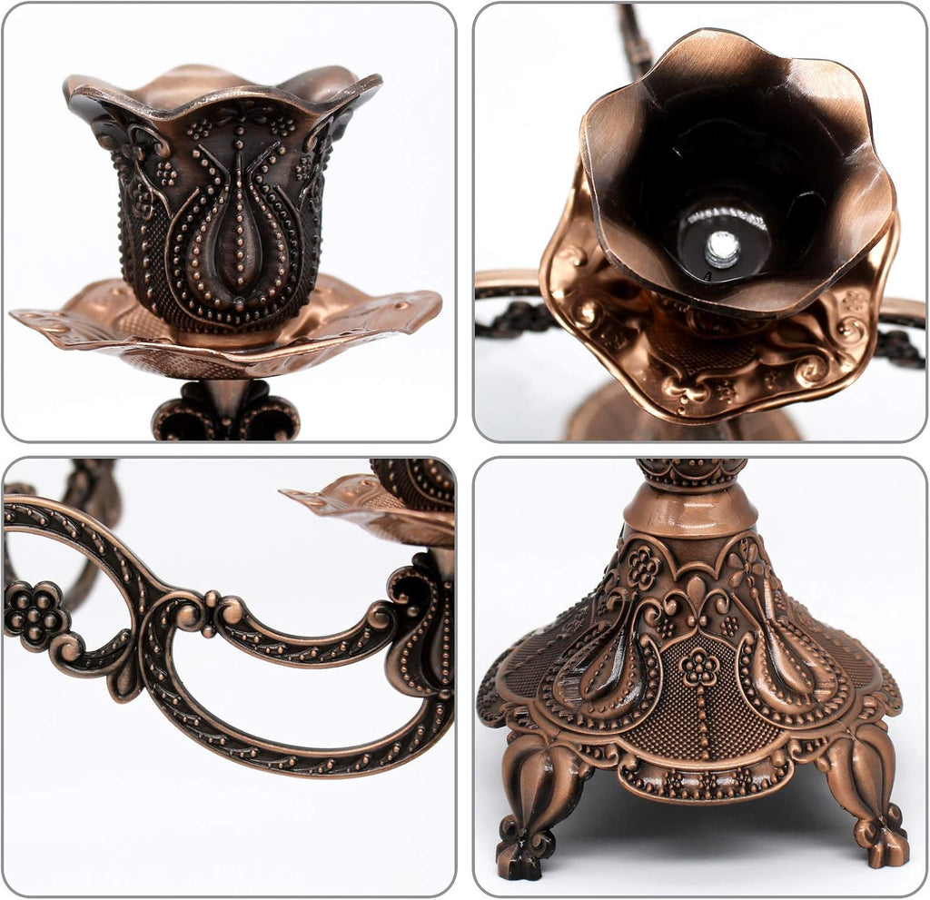 Skiennix Metal Candelabra - 5-Candle Holder for Home & Wedding Events | 10.1 Inch Tall, Red Bronze