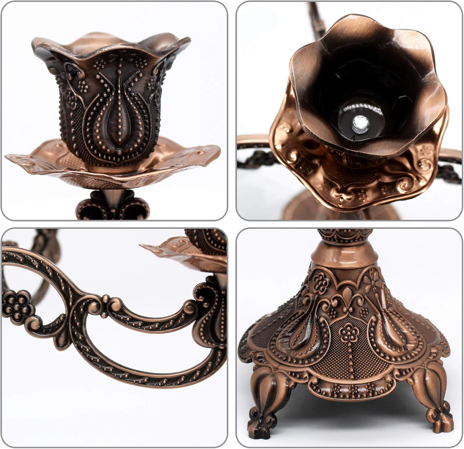 Skiennix Metal Candelabra - 5-Candle Holder for Home & Wedding Events | 10.1 Inch Tall, Red Bronze