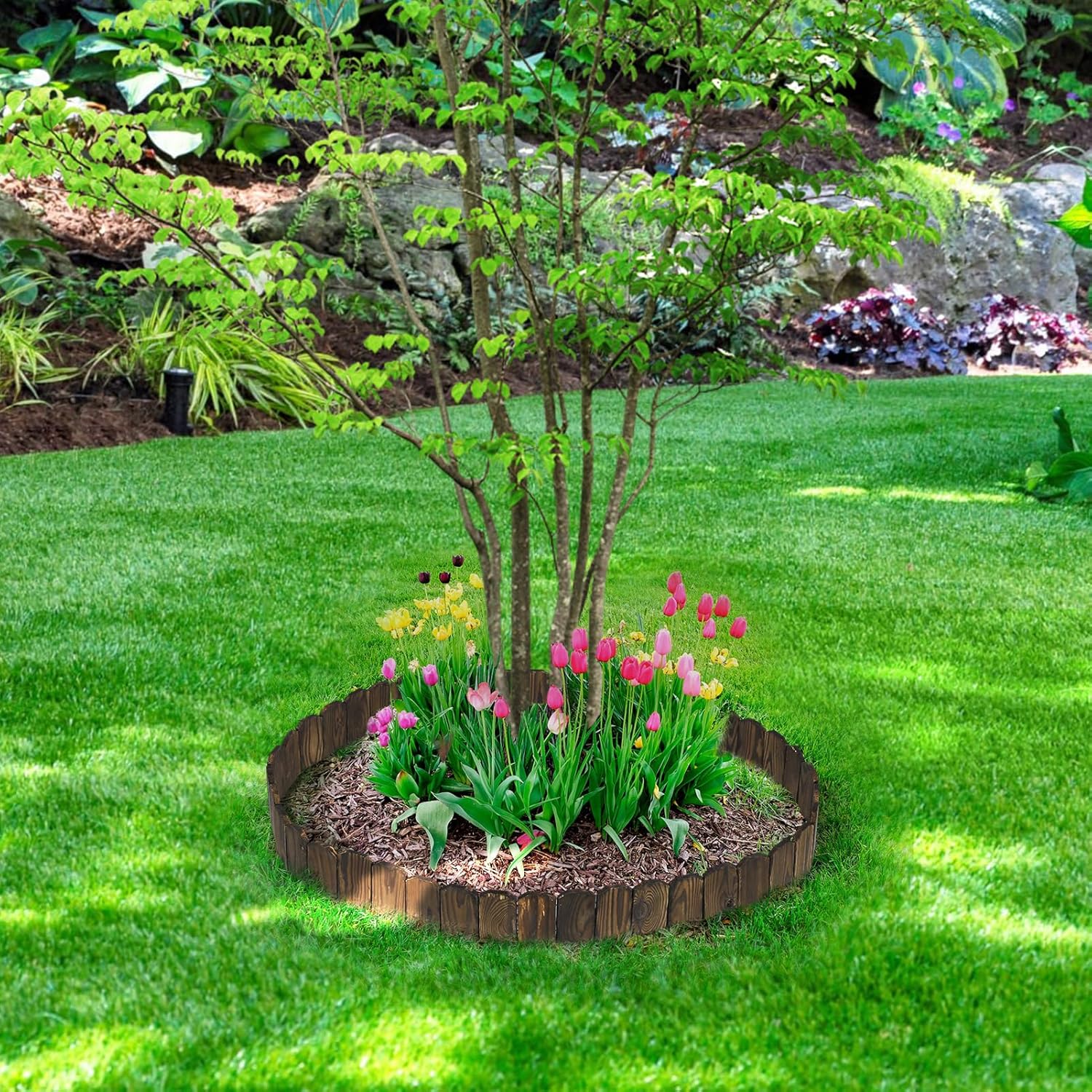 Sturdy Landscape Edging by [Brand Name] - 9.6ft Anti-Corrosive Wood Garden Border for Flower Beds & Paths