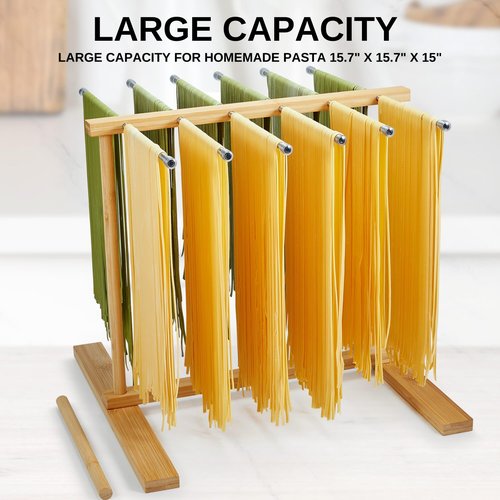 MUMSUNG Pasta Drying Rack, Large 304 Stainless Steel Drying Rack Collapsible 15.7x15.7x15 inch with Handle for Homemade Fresh Pasta Noodle Spaghetti, Design for Easy Storage