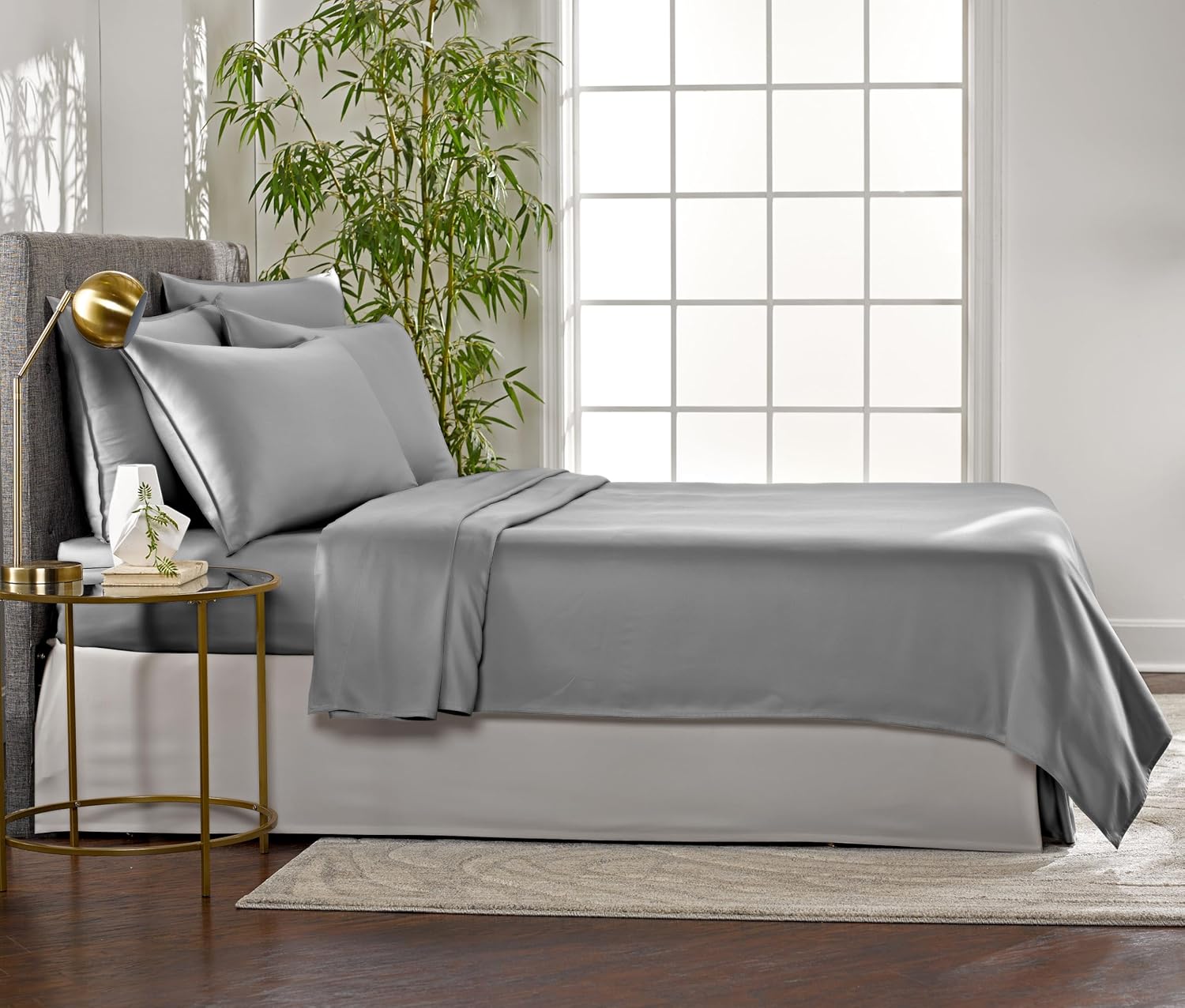 Pure Bamboo King Sheets - Luxuriously Soft & Cooling 100% Organic Viscose Bed Sheet Set | Stone Grey, Double Stitching