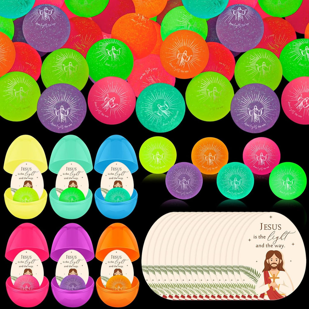 Wettarn 24-Piece Christian Easter Egg Set - Glow in The Dark Bouncy Balls & Cards | Perfect for Easter Baskets