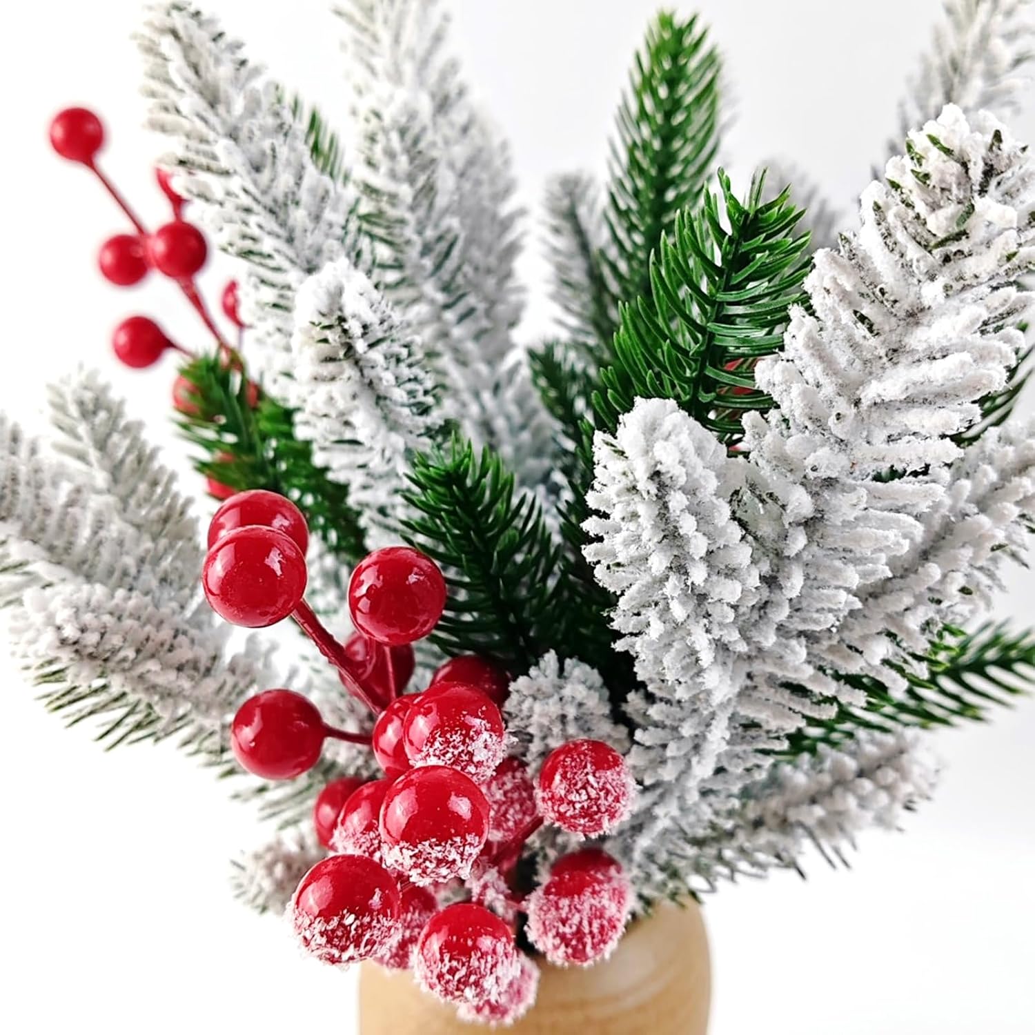 NSBELL 20PCS Artificial Flocking Pine Picks - 11.8 Inch Snow Forest Greenery for Holiday Decor | DIY Wreaths & Parties