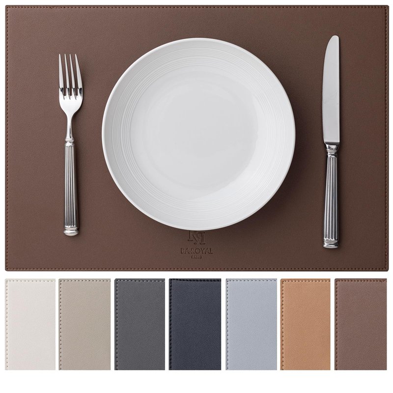 Baroyal Faux Leather Placemats Set of 4 Vinyl Washable Wipeable Table Mats for Kitchen Dining Table Heat Resistant Waterproof Modern Indoor/Outdoor Placemats Non-Slip Easy Clean Place Mats (Chocolat)