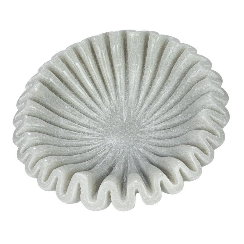 Creative Co-Op Round Marble Pleated Dish, White