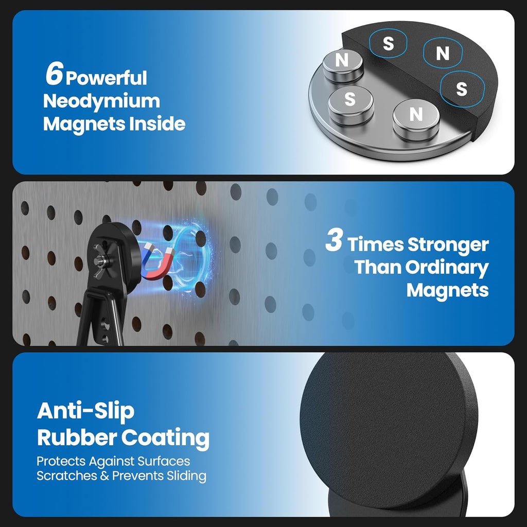 Skiennix Heavy Duty Magnetic Hooks - Extra Strong NdFeB Garage Storage Holders | 2 Pcs with Anti-Slip Coating