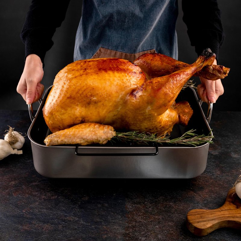 HAPPIELS 17x12.5 inch Roasting Pan with Nonstick Rack, Stainless Steel Turkey Roasting Pan 20-25 lb