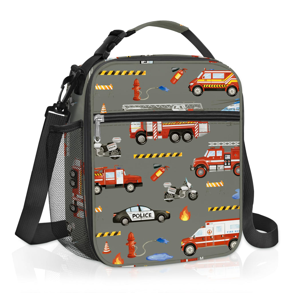 Clastyle Car Insulated Kids Lunch Bag Truck Large Thermal Cooler Bag for Boy Picnic School Lunch Box Tote,Fire Engine