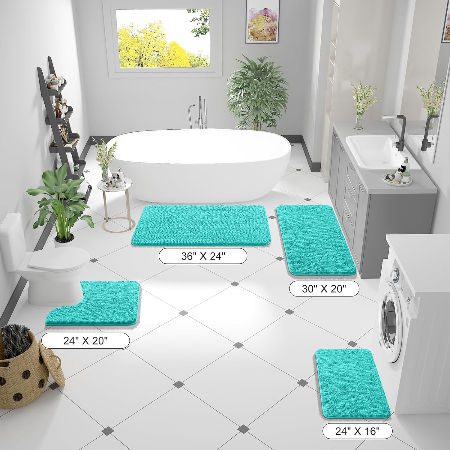 OLANLY Bath Rugs - Extra Soft Chenille | Quick Dry, Machine Washable, 36x24, Teal Color