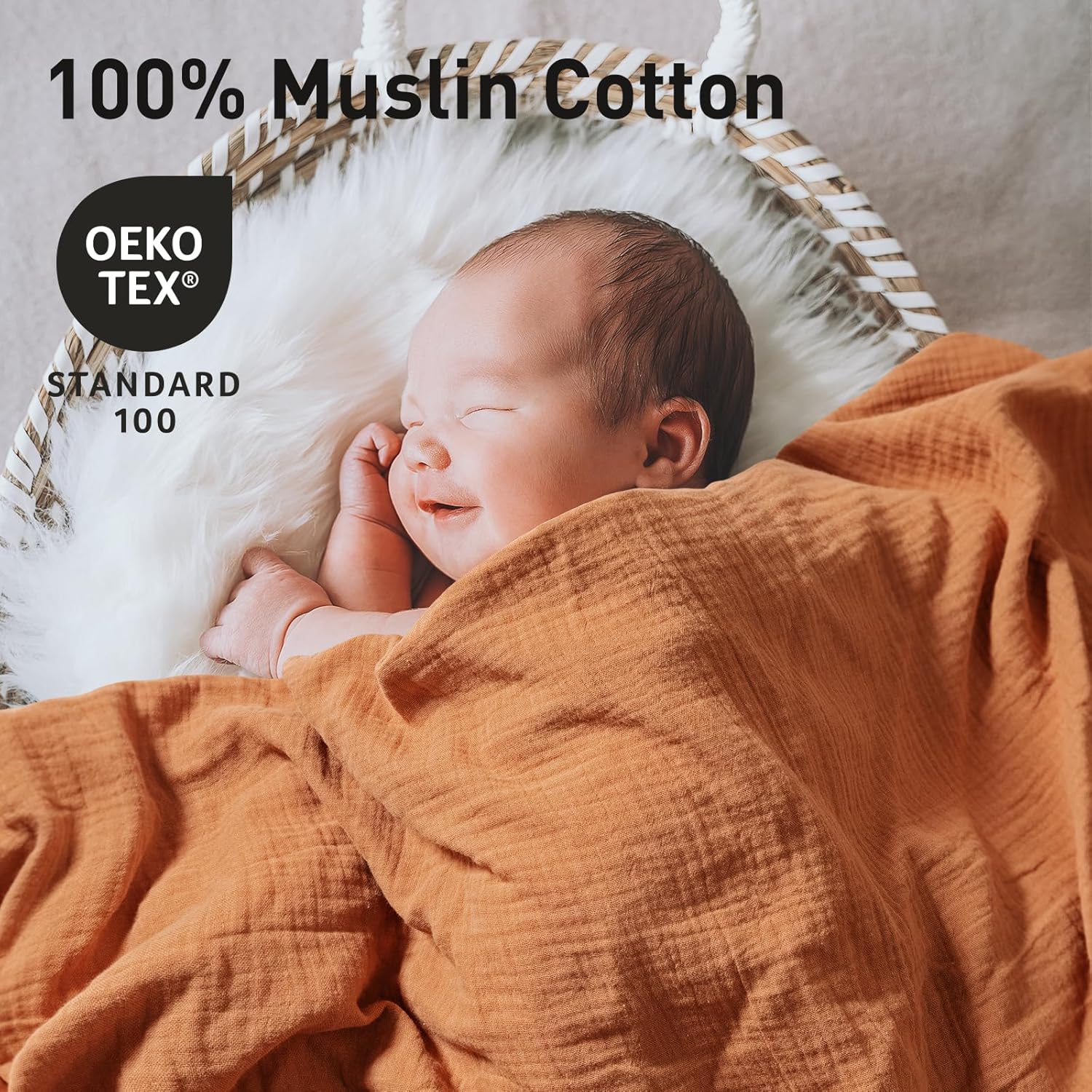 Skiennix Muslin Swaddle Blankets - Soft & Breathable 3-Pack | Large 38 x 40 Inches, Perfect for Newborns