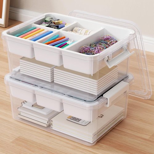 40Qt Clear Plastic Storage Bins by [Brand Name] - Stackable Organizers with Lids & Dividers | 2-Pack for Home & Car Organization