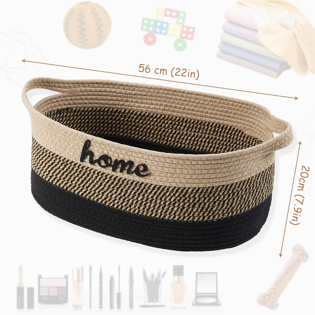 Woven Dog Toy Basket by [Brand Name] - Large 22" x 11" x 7.9" Cotton Organizer with Handle | Light Beige