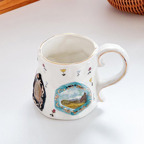 Large Ceramic Coffee Mug, Pretty Flower Cup with Big Handle, Funny Cute Tea Design for Office and Home,Unique Gift for Women and Tea Lovers