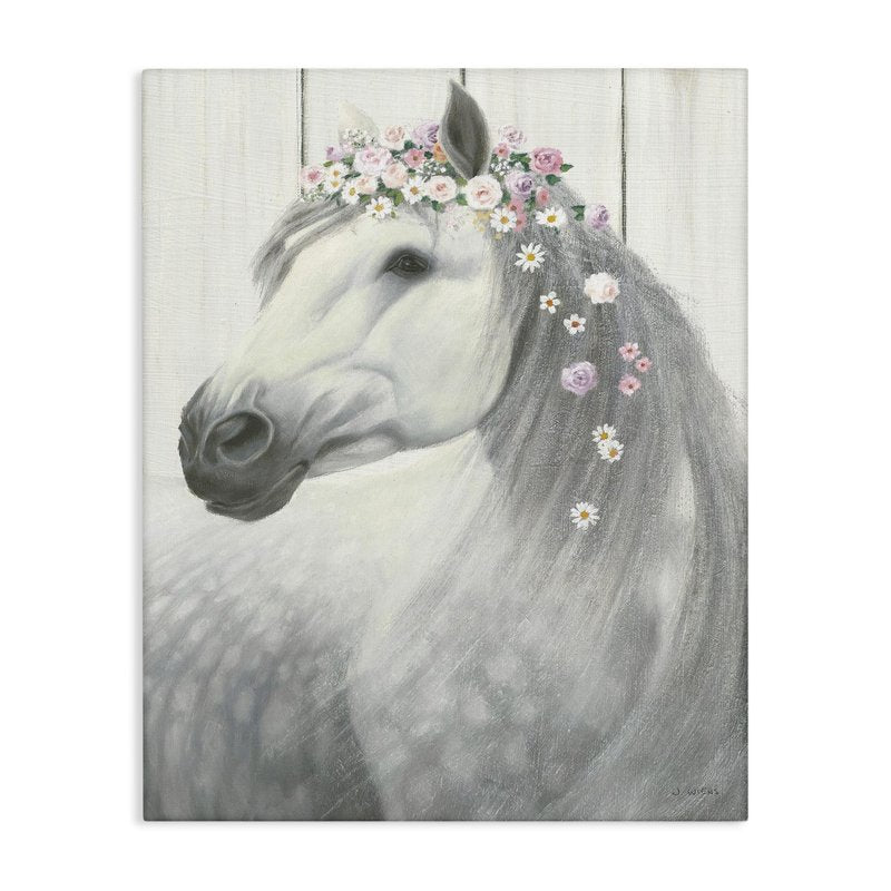 Stupell Industries Spirit Stallion Horse with Flower Crown Oversized Stretched Canvas Wall Art, Proudly Made in USA