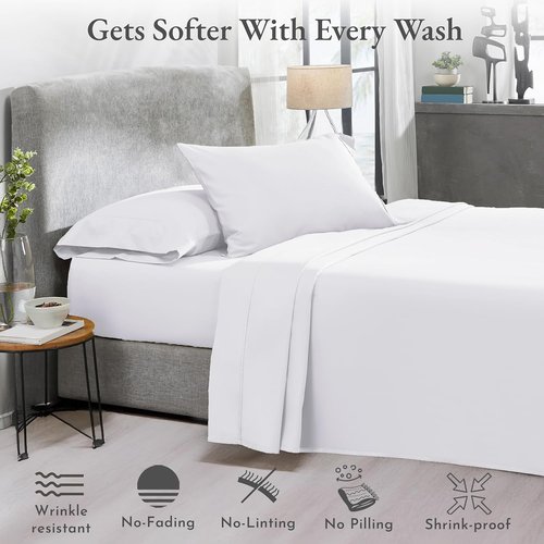 California Design Den Split King Sheet Sets - Soft 100% Cotton Sateen - Breathable & Cooling - Bright White (2-Pack)