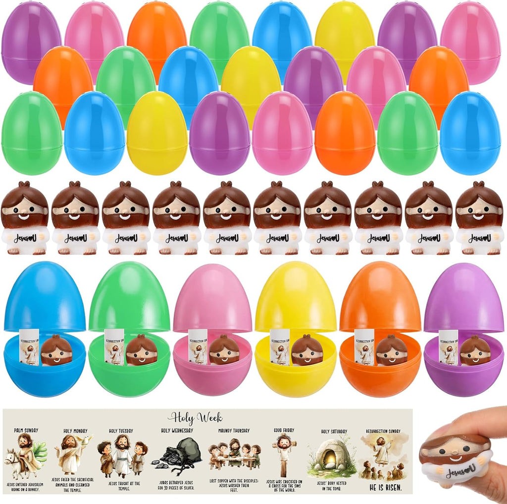 Skylety Easter Jesus Gifts - 25 Sets of Prefilled Egg Stuffers & Stress Balls for Holy Week | Christian Party Favors