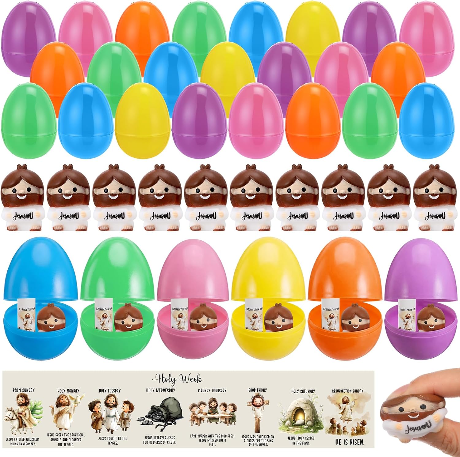 Skylety Easter Jesus Gifts - 25 Sets of Prefilled Egg Stuffers & Stress Balls for Holy Week | Christian Party Favors