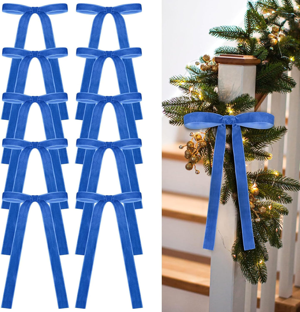 Royal Blue Velvet Bows - 24 Pcs Christmas Tree Ornaments | Valentine's Day Decor (9 x 13 Inch)