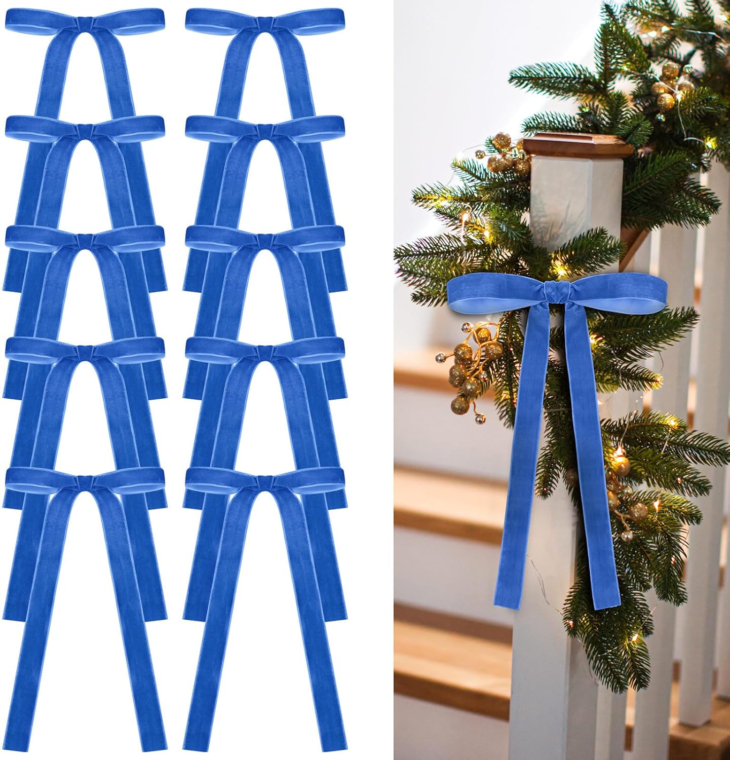 Royal Blue Velvet Bows - 24 Pcs Christmas Tree Ornaments | Valentine's Day Decor (9 x 13 Inch)