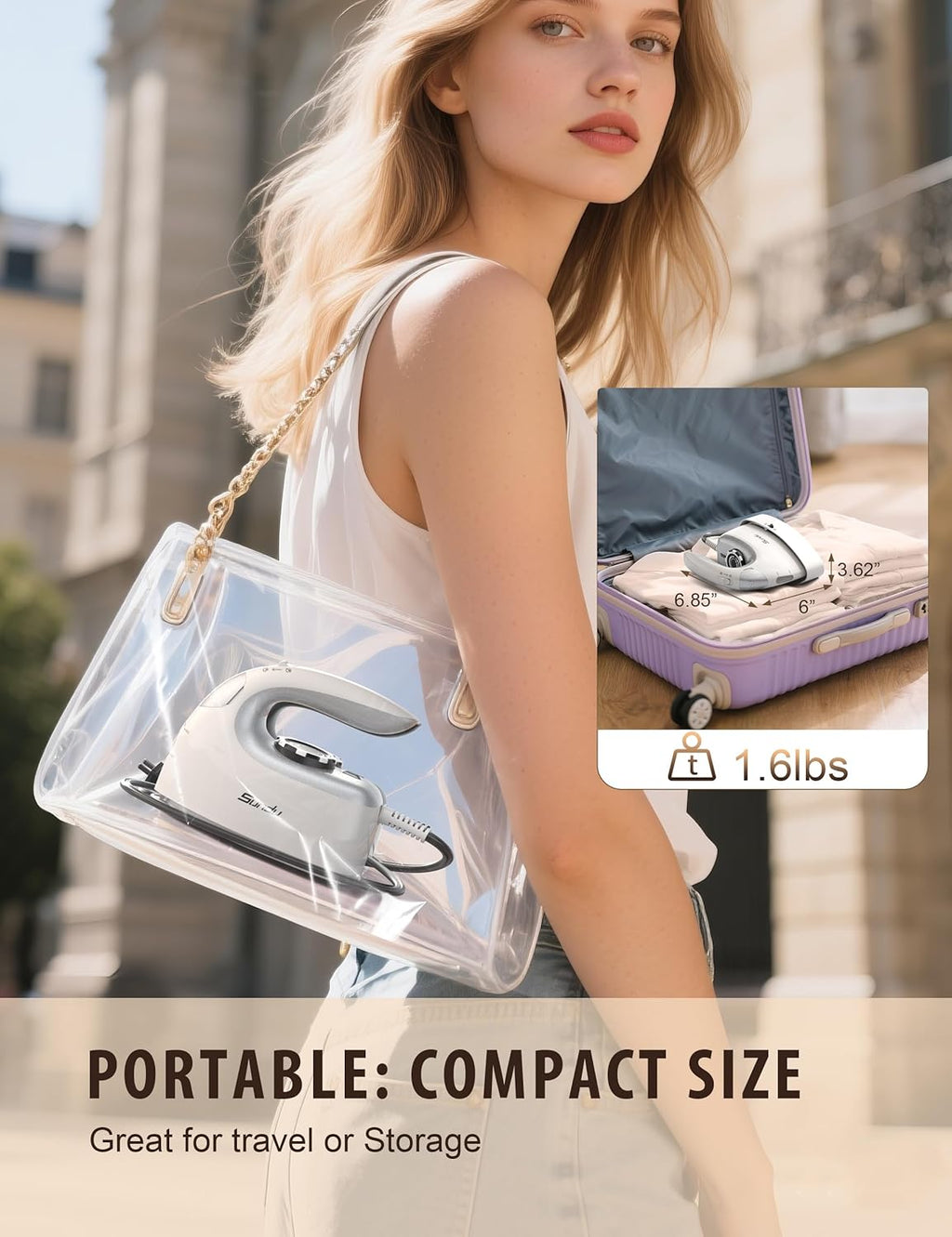 Sundu 1000W Mini Travel Steam Iron - Portable Quilting & Sewing Iron with Non-Stick Soleplate | Silver Grey