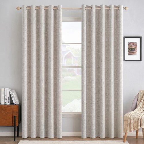 MIULEE 100% Blackout Linen Textured Curtains - Thermal Insulated Ivory Drapes | 62 x 96 Inch (2 Panels)