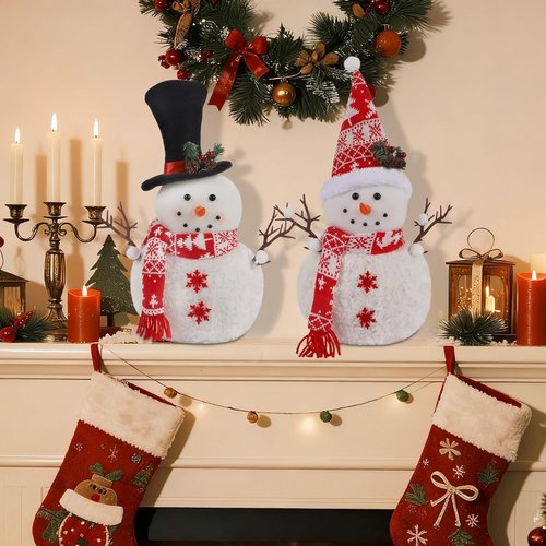 Cllayees Christmas Plush Snowman Dolls - 16 Inch Tabletop Decorations for Holiday Decor | 2 Pack