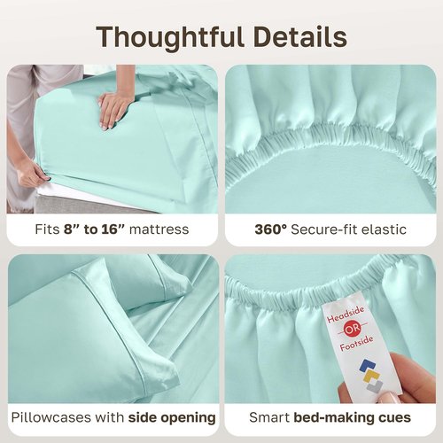 California Design Den Full Size Bed Sheets Set - 100% Cotton, 400 Thread Count, Smooth Sateen Finish, Deep Pockets - Seafoam