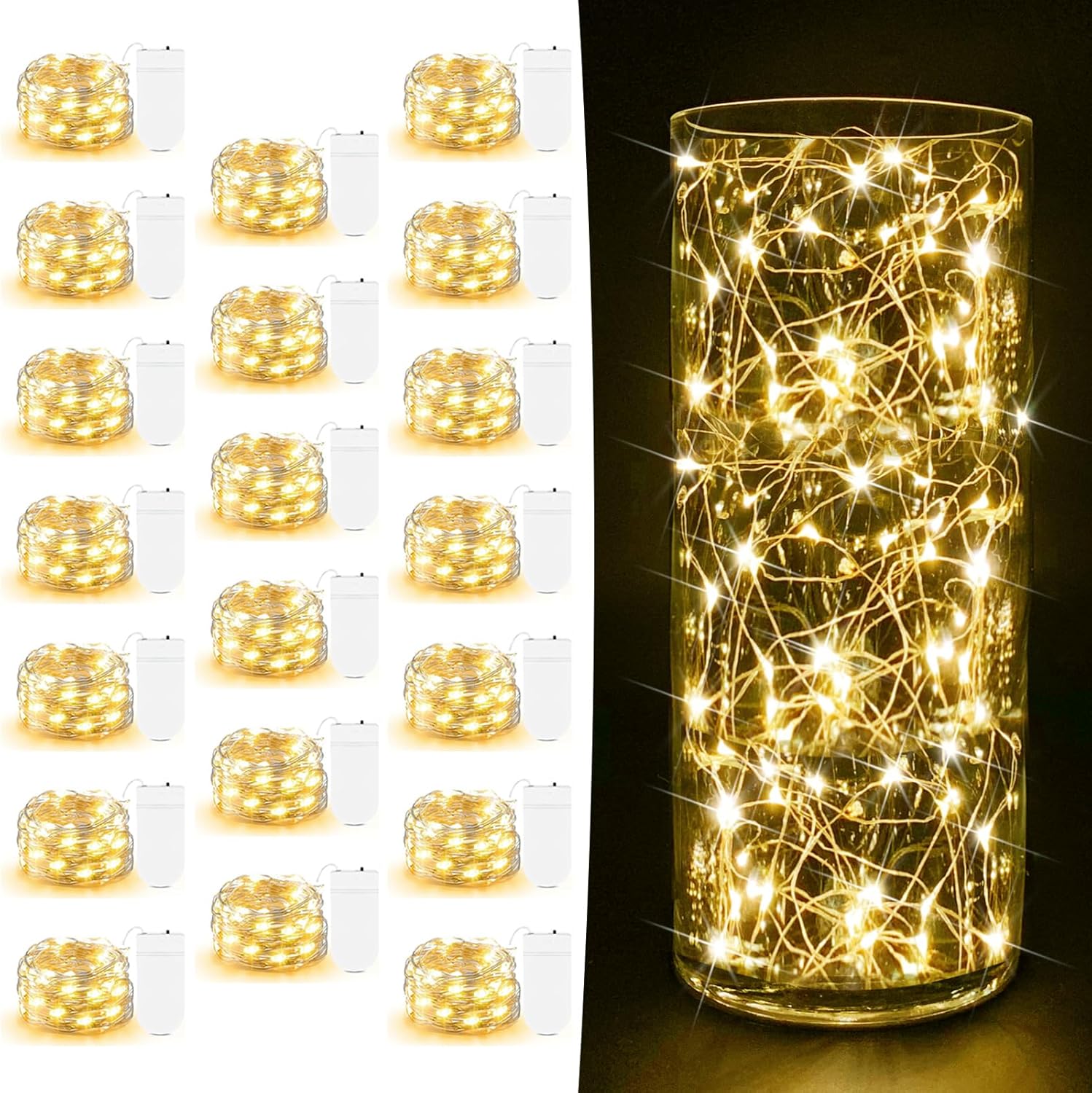 Skiennix 20 Pack Fairy Lights - 7ft Battery Operated LED Twinkle String Lights for DIY Crafts & Events | Warm White
