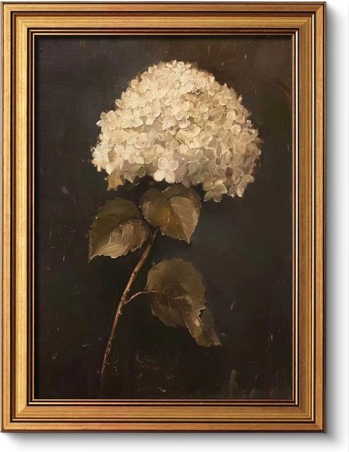 Gold Framed Vintage Wall Art - White Hydrangea Canvas Print for Living Room, Kitchen, Bedroom | 12x16 Inch