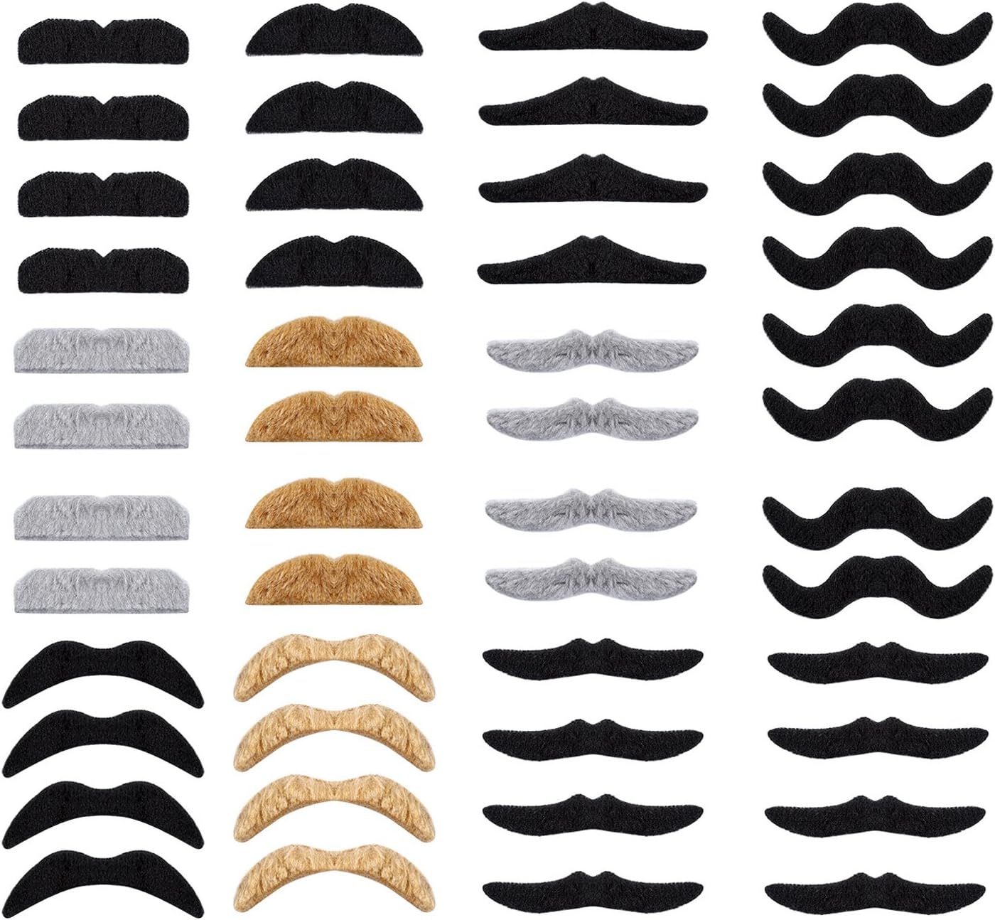 Whaline 48Pcs Self-Adhesive Fake Mustaches Set - Fun Costume Facial Hair for Halloween Parties