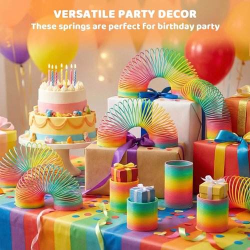 JOHOUSE Rainbow Magic Spring Toys - 12 PCS Colorful Plastic Party Favors for Kids' Goodie Bags