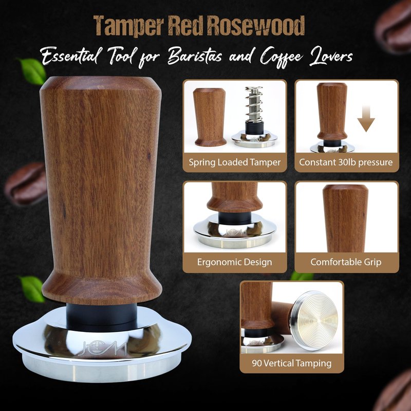 54mm Bottomless Naked Portafilter Red Rosewood Set – Compatible with 54mm Breville machines – Includes 18g Filter Basket, Calibrated Tamper with 30lbs Spring Loaded & 1.7mm Puck Screen