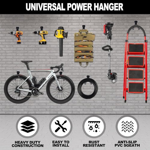 Garden Power Tool Hanger - 4Pcs Steel Wall Mount Trimmer Holder | Garage Storage Hook for Lawn Equipment