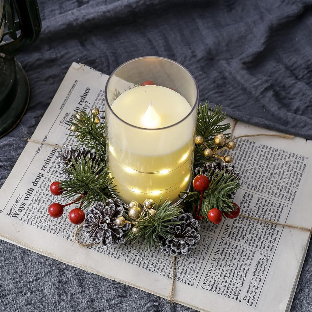 Regine Switzerland Christmas Candle Rings - Elegant Gold & Red Floral Design | Set of 2 for Holiday Decor