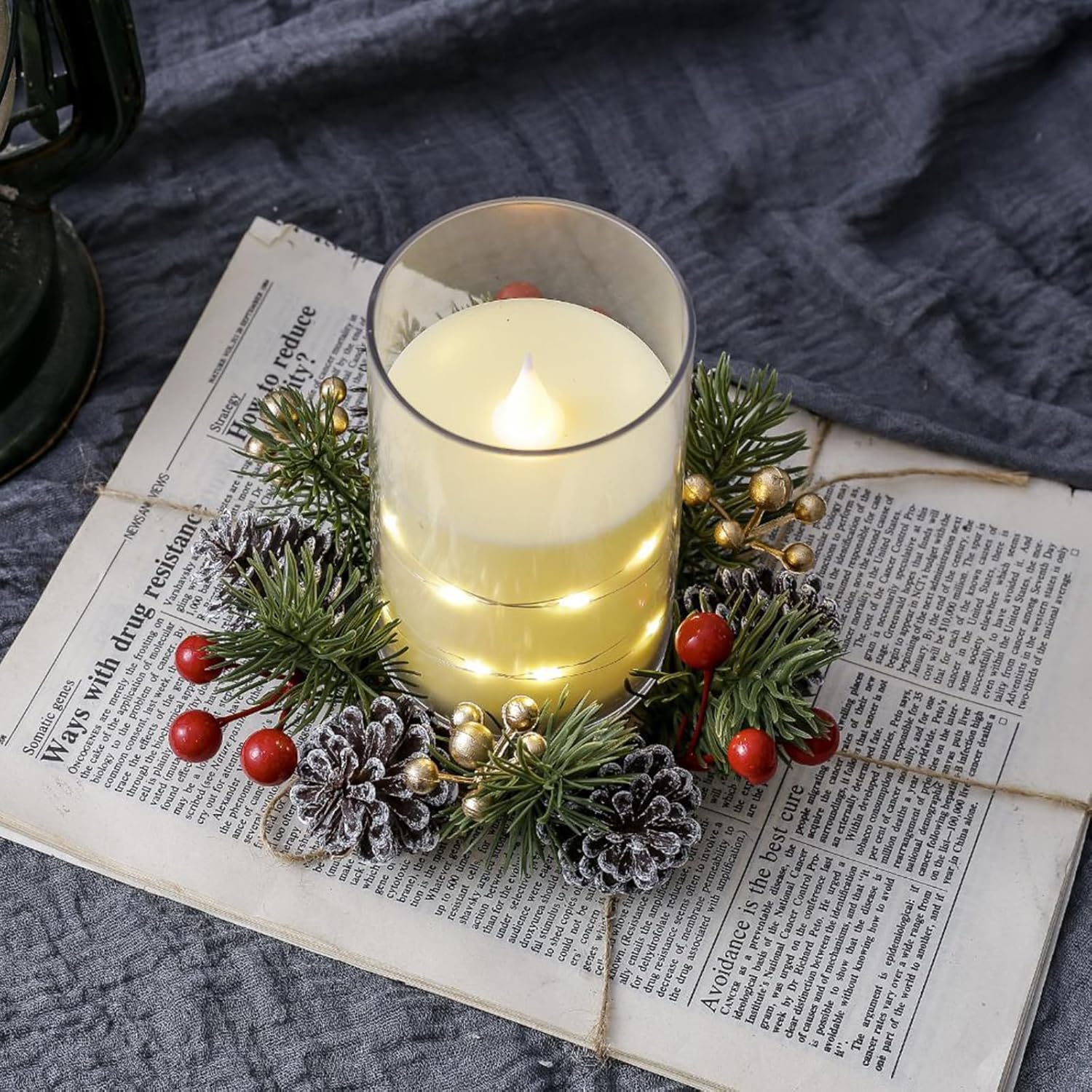 Regine Switzerland Christmas Candle Rings - Elegant Gold & Red Floral Design | Set of 2 for Holiday Decor