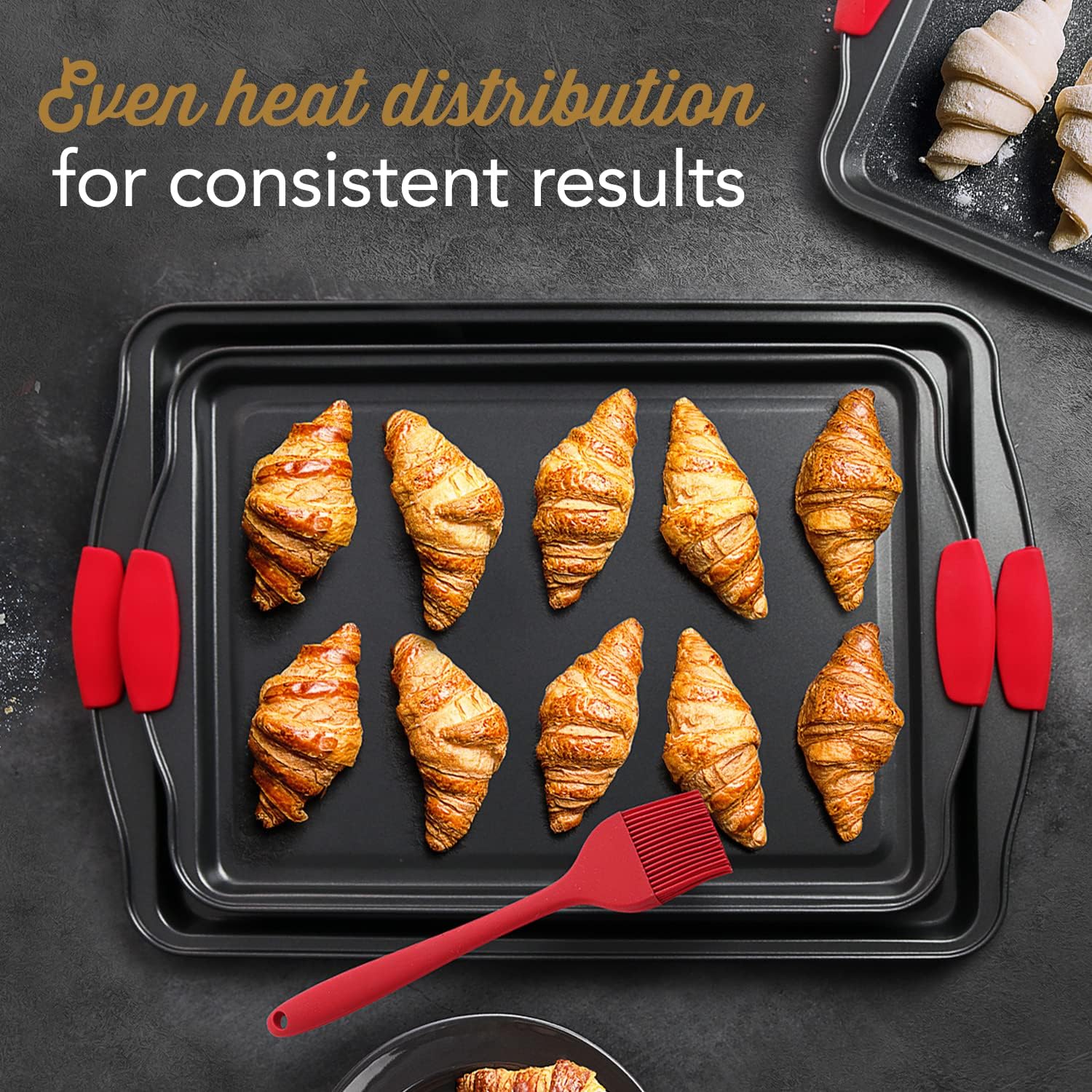 Steel Baking Sheet Set by [Brand Name] - 3-Piece Nonstick Cookie Sheets with Silicone Handles | BPA-Free, Durable Oven Pans - Black